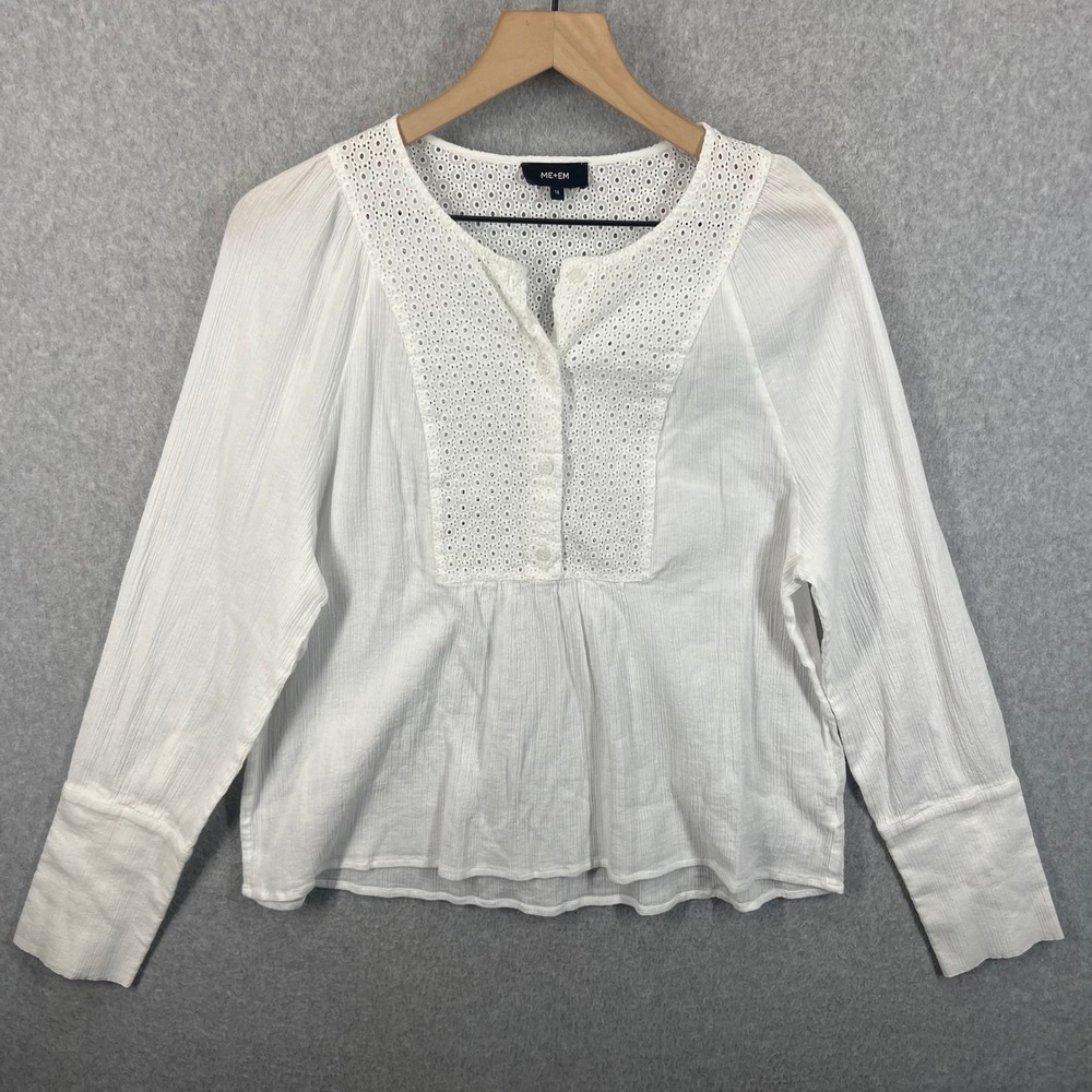 ME+EM White Eyelet Peasant Top